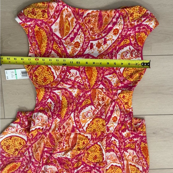 NWT Jones New York Fuchsia Pink and Orange Paisley Midi Dress Size 8 - Picture 12 of 13